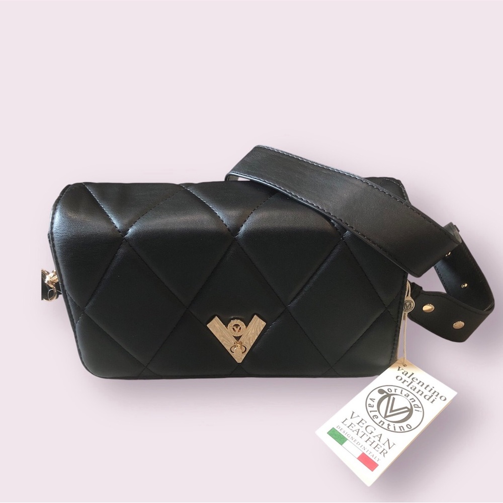 NWT VALENTINO ORLANDI Diamond Quilted Crossbody Shoulder Clutch Bag Black